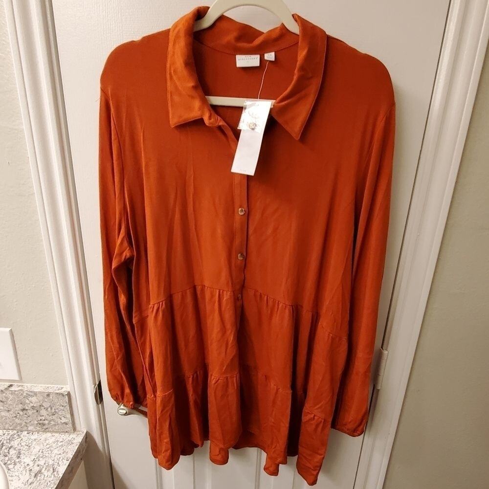 New‎ Directions Burnt Orange Tiered Button Front Tunic Top 2X NWT
